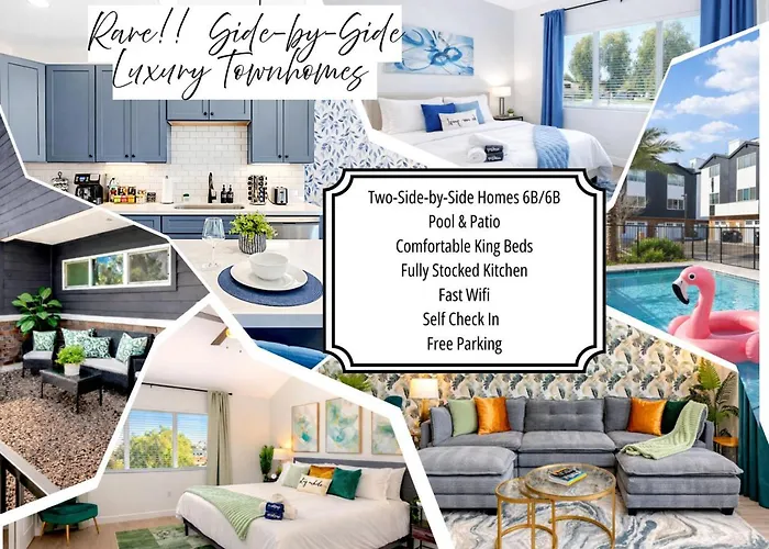 Rare Side-by-side Dual Townhome Retreat 6br- King Beds, Pool, Free Parking, Near Old Town And Airport
